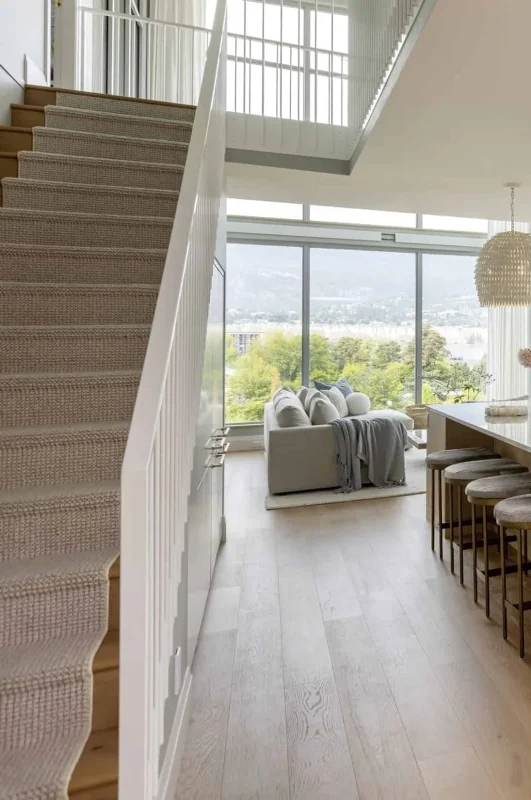 Custom carpet stair runner in an Okanagan home